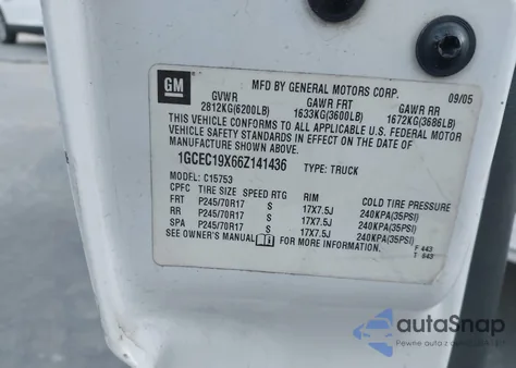 2006 Chevrolet Silverado 1500 Work Truck from USA, damaged, VIN 1GCEC19X66Z141436